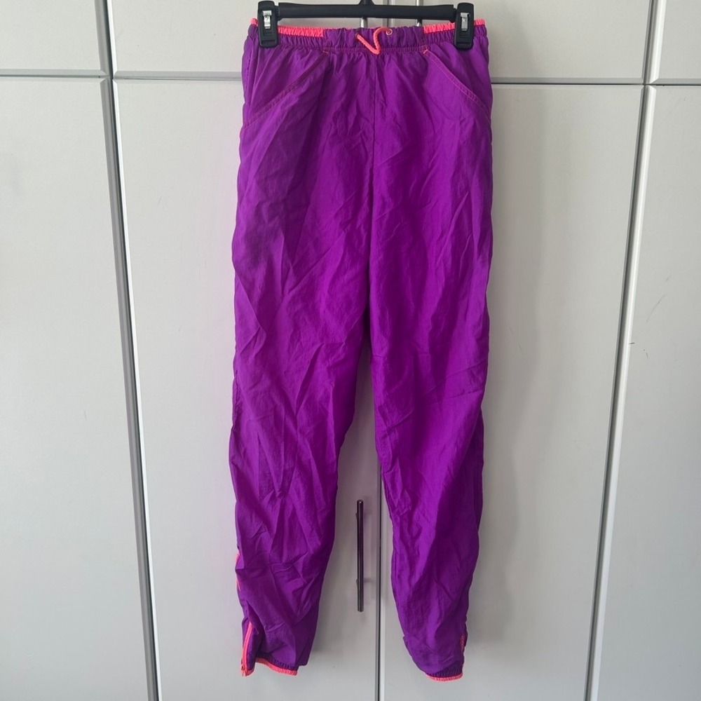 Vintage Insport Purple Nylon Track Pants Pink Trim Mesh Lined Medium Retro 90s